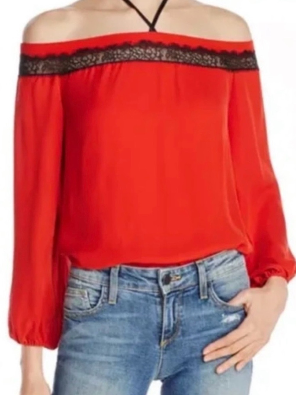 ALICE + OLIVIA Stylish Red Off The Shoulder Top W/Lace Detail Size S/P Worn Once